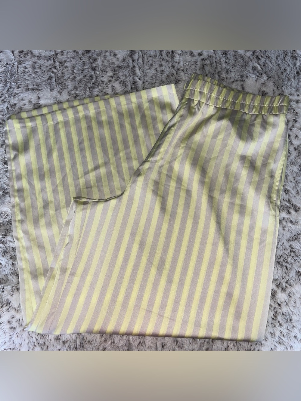 Forever 21 Yellow and Light Gray Striped Satin Palazzo Pants